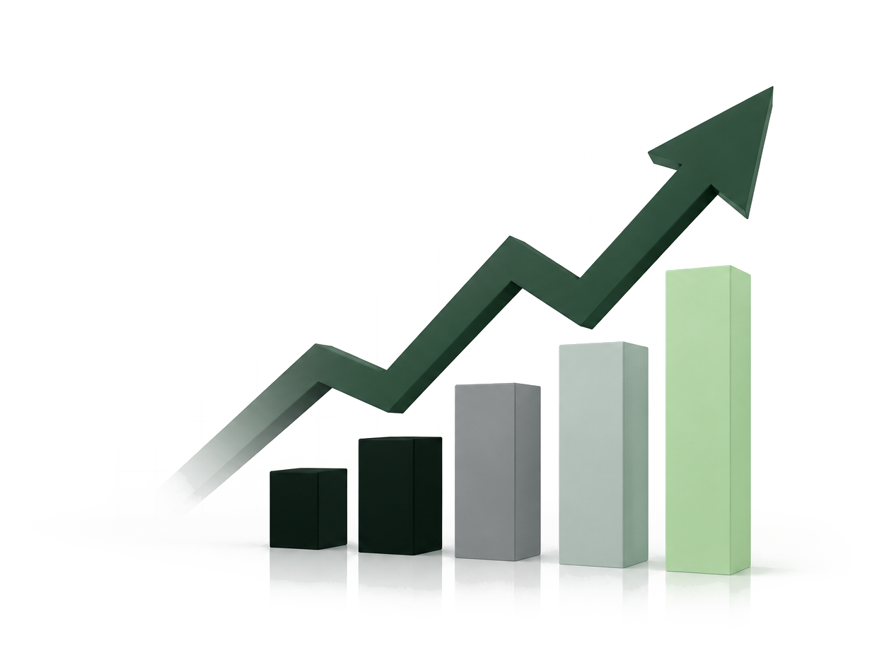 Gráfico de crecimiento financiero con barras y flecha ascendente